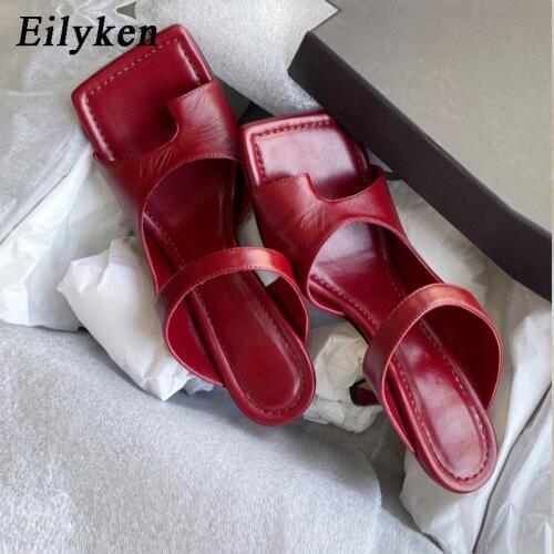Eilyken 2021 New Popular Personality Clip Toe Square Head Leather Women Slippers Fashion Stiletto Heels Elegant Dress Shoes