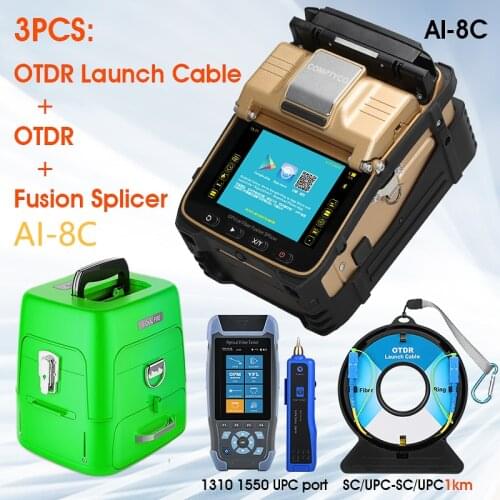AI-8C And OTDR FTTH Fiber Optic Splicing Machine Optical Fiber Fusion Splicer With Optical Power Meter OPM VFL Light Source 900A
