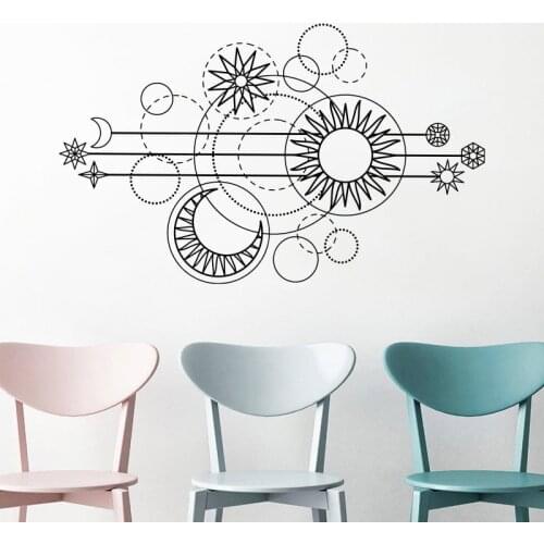 Geometric Wall Decal Sun Gold Moon Phases Abstract Art Door Window Vinyl Stickers Bedroom Living Room Home Decoration Mural E111