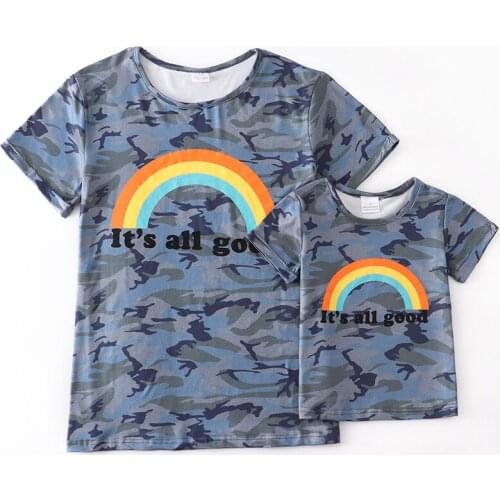 Girlymax Summer Baby Girls Mommy &me Boutique Cotton Top Shirts Camo Rainbow Short Sleeve Kids Clothing Milk Silk