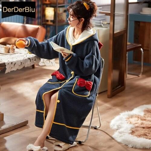 High Quality Robe Women Winter Sleepwar Flannel Bathrobe Thicken Warm Bath Gown Kimono Home Clothes Long Nightgown Dressing Gown