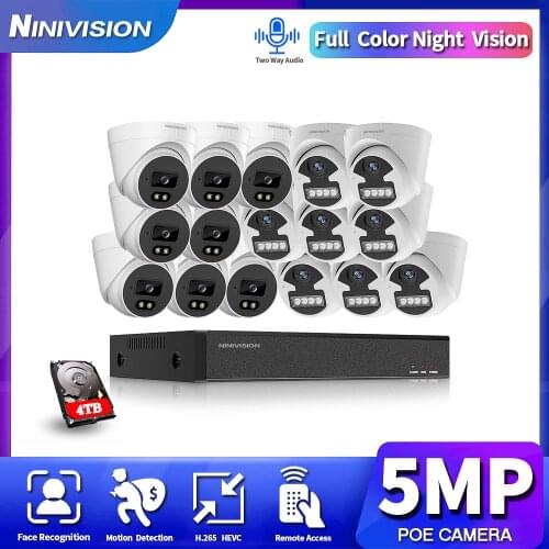 16CH 5MP 8MP POE NVR Kit Security Camera System Two Way Audio H.265 IP AI Dome Camera Outdoor P2P CCTV Video Surveillance Set