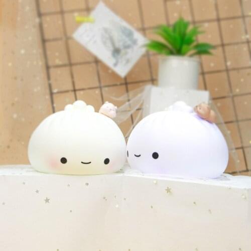 Creative Silicone Toy Lamp LED Baozi Charging Night Light Color Soft Rubber Pat Lights for Room Lighting Christmas Children Gift
