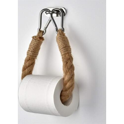 Hemp Rope Creative Roll Holder Perforated Toilet Paper Rack Shelf 304 Stainless Steel Toilet Paper Holder