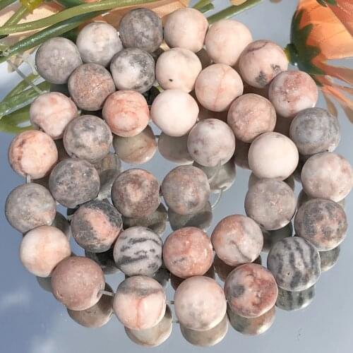 Natural Stone Matte Pink Zebra Jaspers Round Loose Spacer Beads For Jewelry Making DIY Bracelet Necklace Accessories 6/8/10/12mm