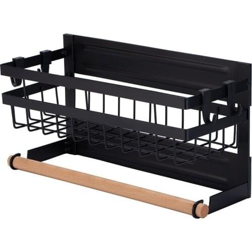 Magnetic Spice Rack for Refrigerator Kitchen Storage Rack with Hook Paper Towel Holder Refrigerator Side Hanging Organizer Shelf