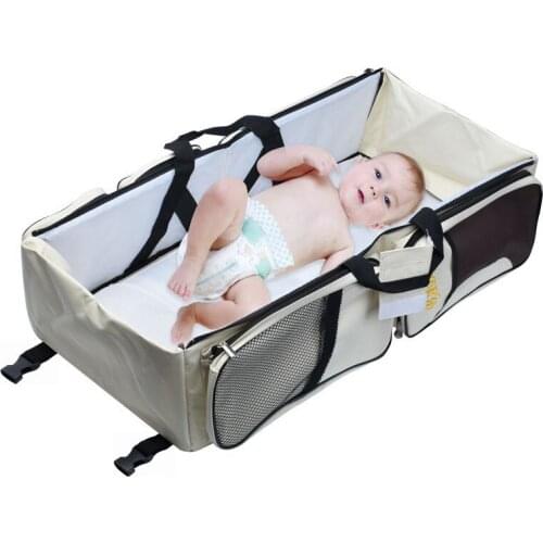 Multifunctional foldable crib bag outing portable portable mommy shoulder bag travel bed diaper bag backpack with changing bed