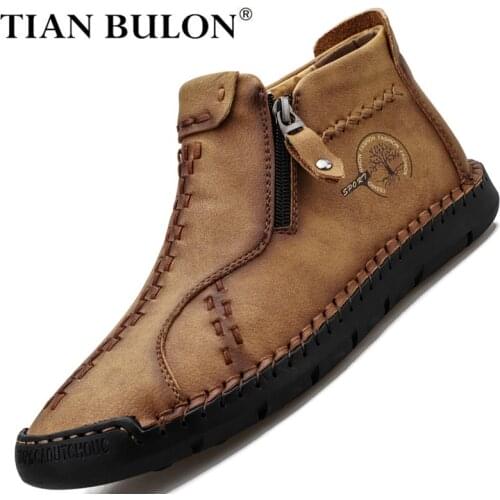 Fashion Men Boots Leather Mens Warm Fur Snow Boots Winter High Quality Boots Male Outdoor Comfortable Ankle Boots Size 38-48