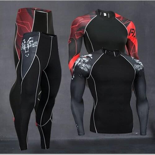 Mens Workout Set Fitness Quick-drying Clothes Winter Jogging Suit Warm Base Layer Compression Rashgard Male Crossfit Tshirt 4XL