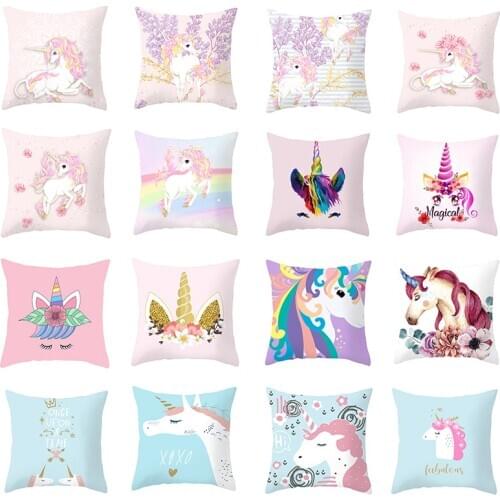 Pillow Cushion Cover Microfiber Pillowcases Unicorn Anime Printed Decorative Throw Pillows Covers For Sofa Home Decor 45*45cm/pc