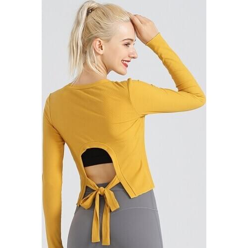 2020 new thread yoga clothes female sexy U-shaped movement long-sleeved top fall round neck fitness clothing