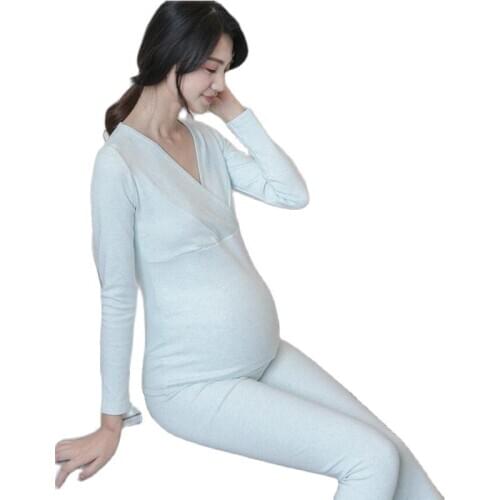 New Top + Pants 2Pcs/Set Maternity Pajamas Pregnant Women Cotton Breastfeeding Pajamas Robe nightgown