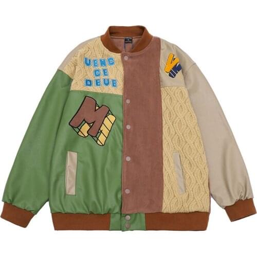 Autumn Fashion Hip Hop Varsity Baseball Jackets Men Letter Furry Color Block Patchwork Embroidery Outwear Top Clothing