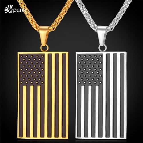 USA flag necklace American national flag pendant with chain stainless steel jewelry P1810G