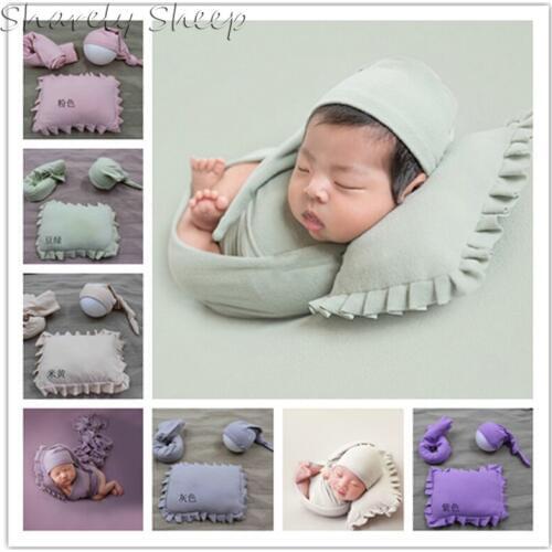 Newborn Photography Props Stretch Wraps Baby Boy Girl Photo Shoot Posing Hat+Wraps+Pillow Set bebe fotoshooting Accessories Prop