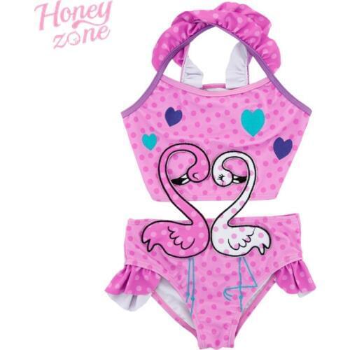 Honeyzone Newborn Baby Girl Bird Embroidery One Pieces Swimsuit Traje De Bano De La Muchacha De Los Ninos Flamingo Design