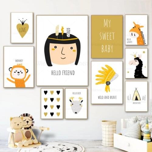 Modern Cartoon Wall Picture Llama Monkey Giraffe Nursery Wall Art Canvas Painting Nordic Posters And Prints Kids Room Decoration
