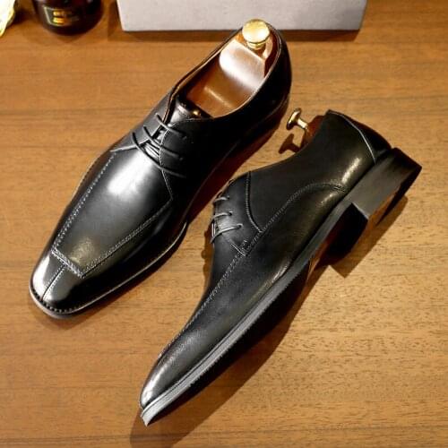Luxury Handmade Men Wedding Shoes Genuine Cow Leather Square Toe Classic British Carved Business Suit Party Shoes for Male 2021