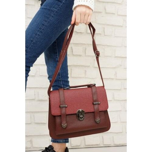 Womens Front Lock Hand and Shoulder Bag Khaki Claret Red Green Black