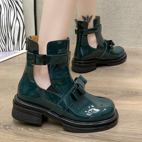 Ins 2021 New Ankle Boots for Women Fashion Round Toe Chunky Heels Shoes Woman Pu Leather Breathable Platform Boots Women Shoes