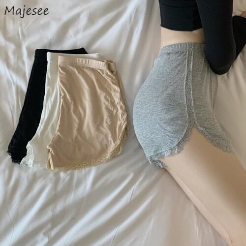 Shorts Women Autumn Lace Skinny Solid Simple Empire Basic Soft Comfort Elastic Waist Sexy Daily All-match Leisure Design 4 Color