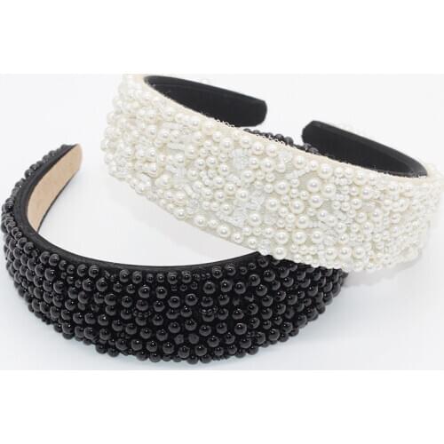 New Baroque hair hoop wide edge ladies pearl rice beads wild prom catwalk travel gift hair accessories 783