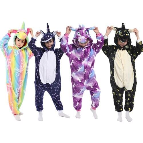 Winter Flannel Unicorn Kigurumi Cosplay Costume For Children Kids Stitch Dinosaur Panda Animal Onesies Pajamas Baby Sleepwear