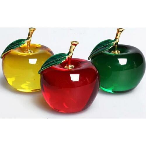 1PC Glossy Crystal Apple Glass Paperweight Fruit Craft Gift Art&Collection Souvenir Home Wedding Decoration LH 003