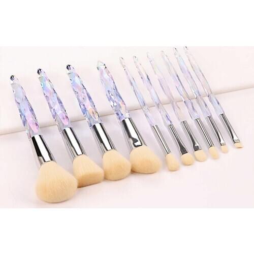 10pcs/pack Cosmetic Brush Set Crystal Brush Handle Eyeshadow Brush,Powder Brush,Brush,Lip Brush Pink Blue Purple White Brush