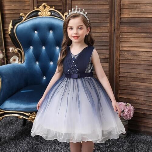 2021 Lace Sequins Formal Evening Wedding Gown Tutu Princess Dress Flower Girls Children Clothing Kids Party For Girl Clothes