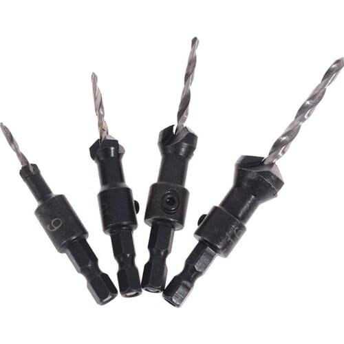 4PCS 3/3.5/4/4.5mm Cone Reaming Drill Bit Set Hex Quick Change Shank Countersink Tapered Drill Bits Wood Woodworking Tools