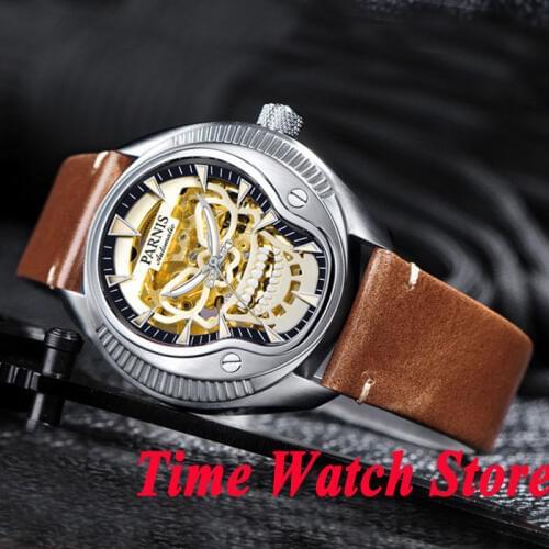 40mm Parnis hollow skeleton dial mens watch 711 sapphire glass MIYOTA movement