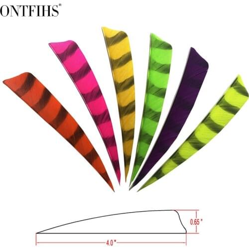 36 Pcs ONTFIHS 4" Turkey Feathers for Arrow Diy Striped Double Side Archery Feather Fletches Fletching Turkey Plume- Shield Cut
