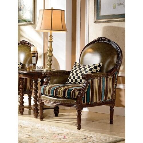American Country Fabric Leisure Chair Solid Wood Sofa Chair Single European Negotiation Table and Chair Chairs