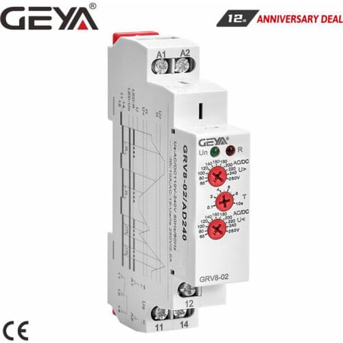 Free Shipping GEYA GRV8-02 Voltage Monitor Device Over-voltage and Under-voltage Protection Relay DC 12V 24V 48V 110V 220V 240V