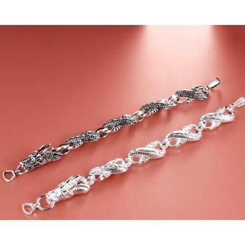 Antique Silver Bracelets For Man Women 3D Dragon Chain Bracelet & Bangles Couples Jewelry Accesories Pulseira Femme Wristband