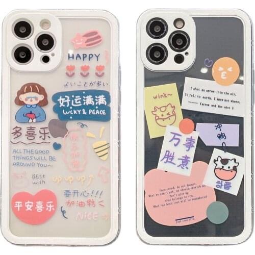 Lovely Girl Notepaper Case for iPhone 12 Pro Max Back Phone Cover for 12 Mini 11 Pro Max X XS XR 8 7 Plus SE 2020 Capa