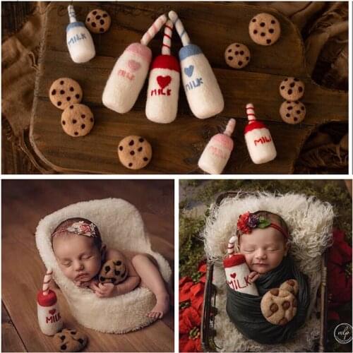 Newborn Girl Boys Photo Shoots Wool Felt Posing Backdrops Props Infant Baby Milk Bottle Photography Prop Baby Shower Gift