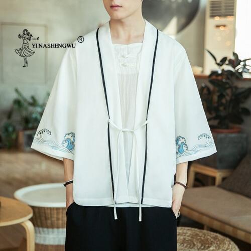 Kimono Cardigan Men Japanese Kimono Traditional Beach Thin Asian Clothes Yukata Male Fashion Casual Cardigan Shirt Cotton Kimono
