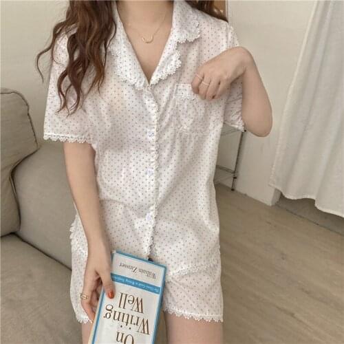 Summer Women Pajamas Set Turn Down Collar Short Sleeved Shorts Suit For Female Casual Soft Comfortable Home Clothes Two Piece