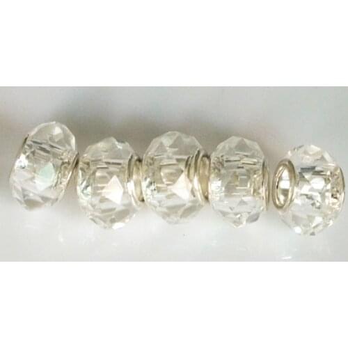 5PCS 14*8mm White Color European Big Hole Round Loose Glass Crystal Space Bead Charms For DIY Jewelry Making Pandora Bracelet