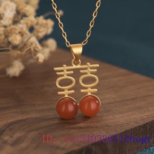 Red Jade Xi Pendant 925 Silver Agate Necklace Fashion Charm Crystal Women Zircon Natural Chinese Amulet Jewelry Gemstone Gifts