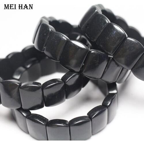 Meihan (1 bracelet/set) Natural shungite 12*16mm elastic cord stone bracelet bangle charm gift for jewelry making