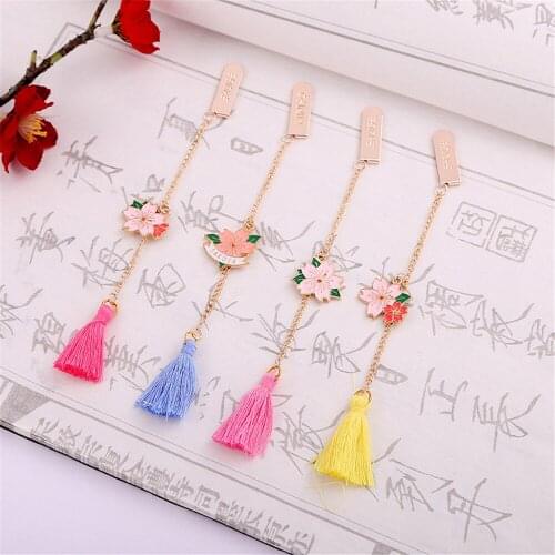 1pcs Creative Sakura Tassel Metal Bookmark Bookmark Gift Stationery School Office Supply