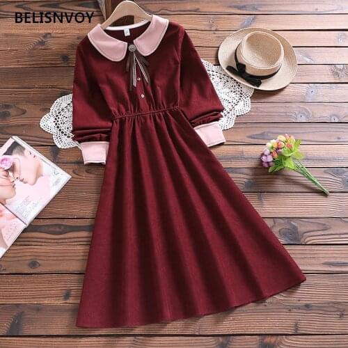 Mori Girl Cute Sweet Dress Japan Style Autumn Winter Fashion Arrival Bow Long Sleeve Lady Vintage Elegant Solid Vestido Mujer
