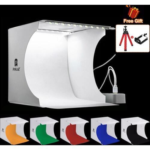 PULUZ 20*20cm 8 Mini Folding Studio Diffuse Soft Box Lightbox With LED Light Black White Photography Background Photo Studio box