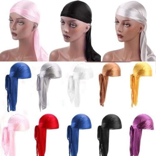 Fashion Unisex Satin Durags Bandanna Turban Wigs Pirate Hat Men Silky Durag Headwear Headband
