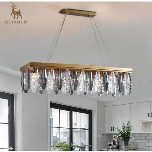 Fashion light luxury crystal chandelier modern simple long strip dining room living room bedroom lamp