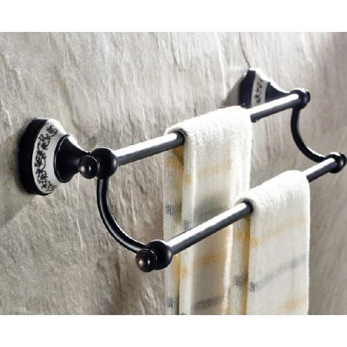 Wall Mounted Black Oil Rubbed Antique Brass Bathroom Double Towel Bar Towel Rail Holder Bathroom Accessory mba060
