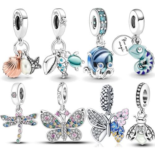 2021 New HOT SALE 925 Sterling Silver Zircon Firefly Charm Beads Fit Original Pandora Bracelet Pendant Necklace Jewelry